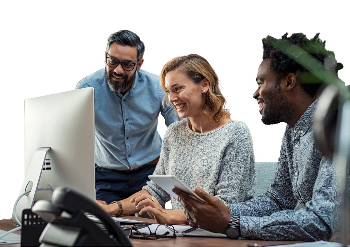 The GTS Amplify team collaborating at a workstation